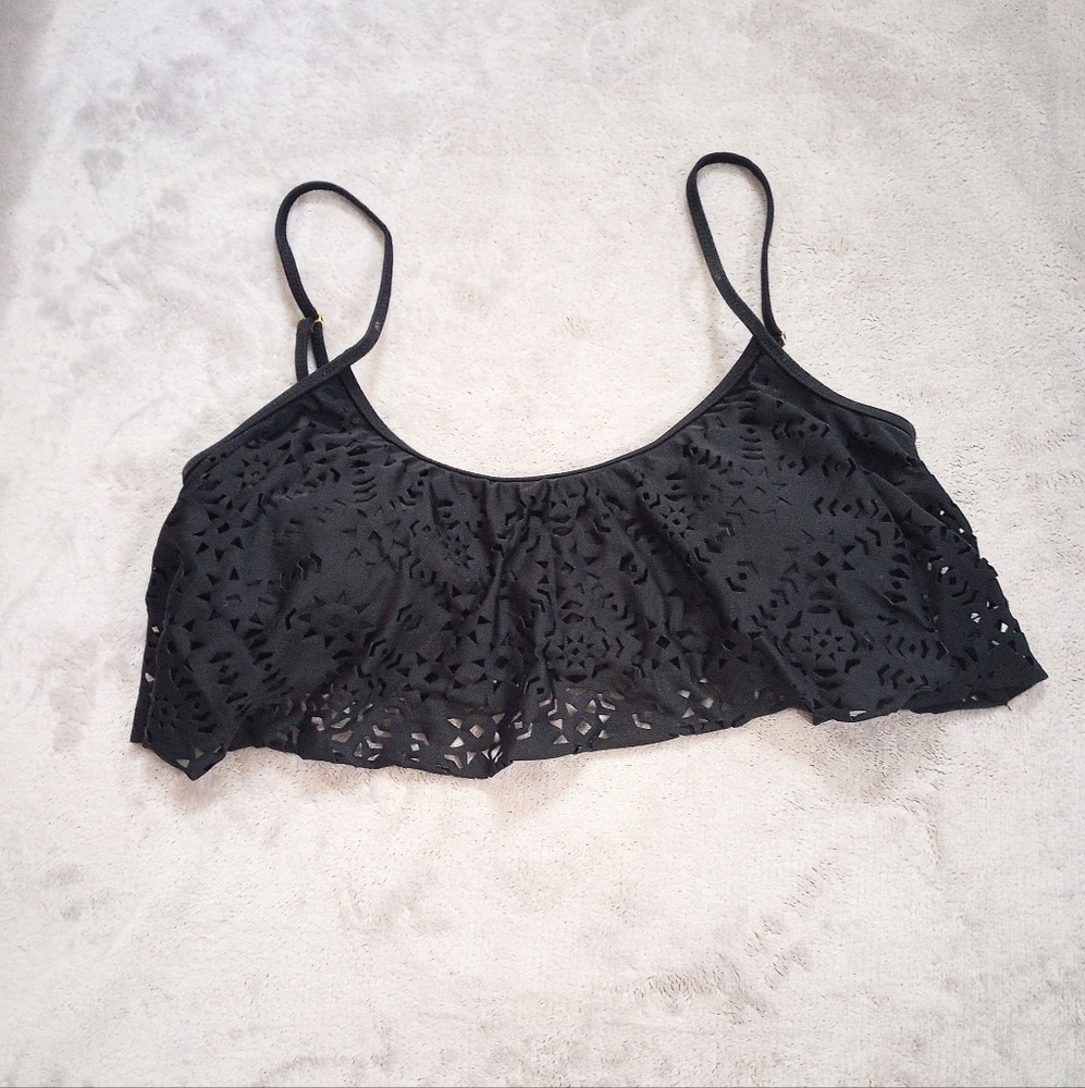 Jessica Simpson Black Laser Cut Swim Top Swimsuit Top XL
